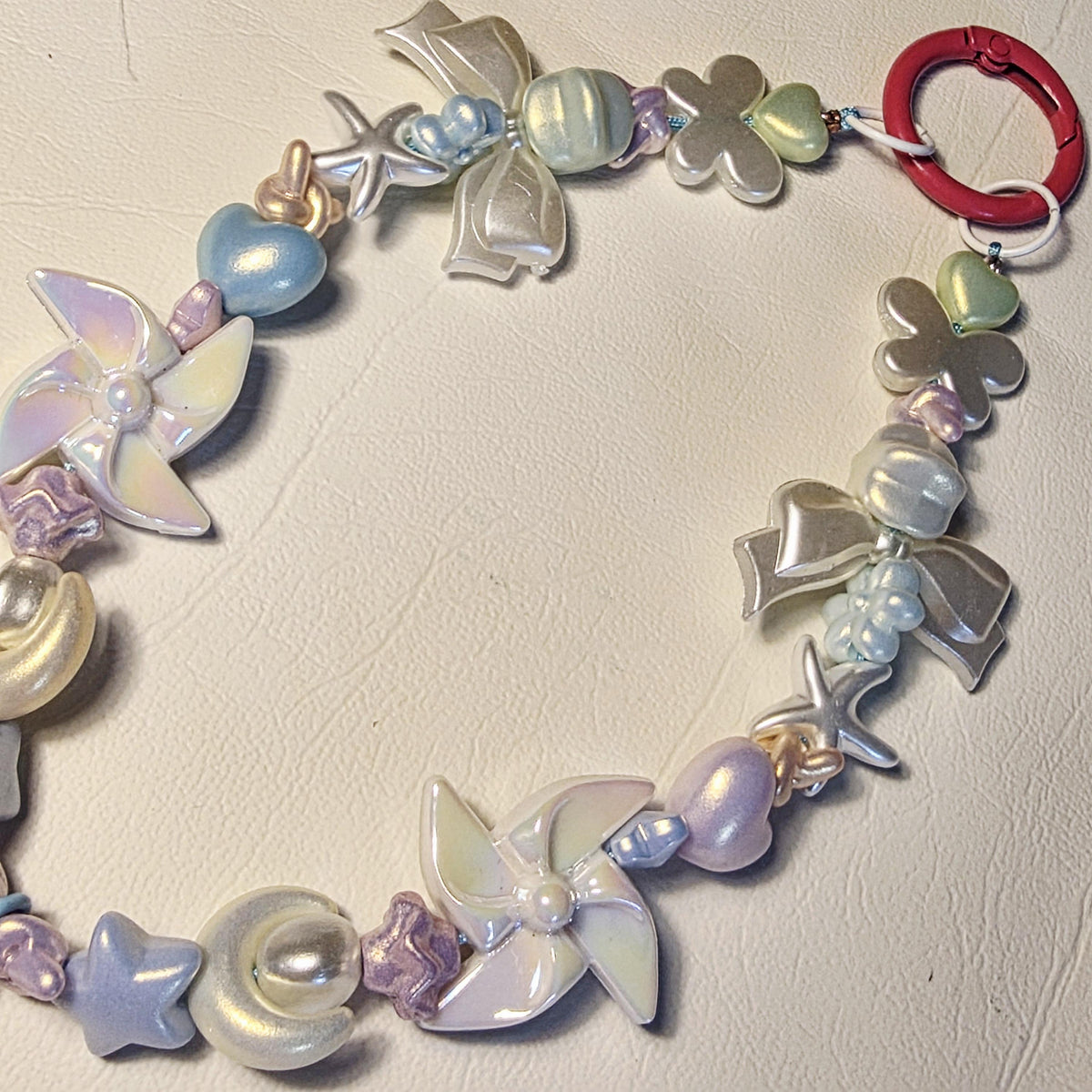 Pastel Coastal Phone Charm | Shell & Starfish Beaded Strap | Handmade Ocean Accessory