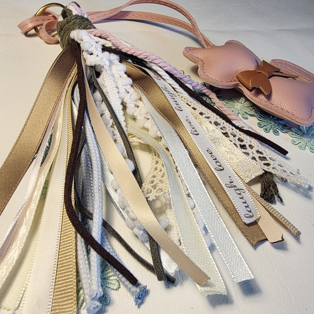 Dusky Pink Faux Leather Cat Bag Charm | Handmade Tassel Keychain