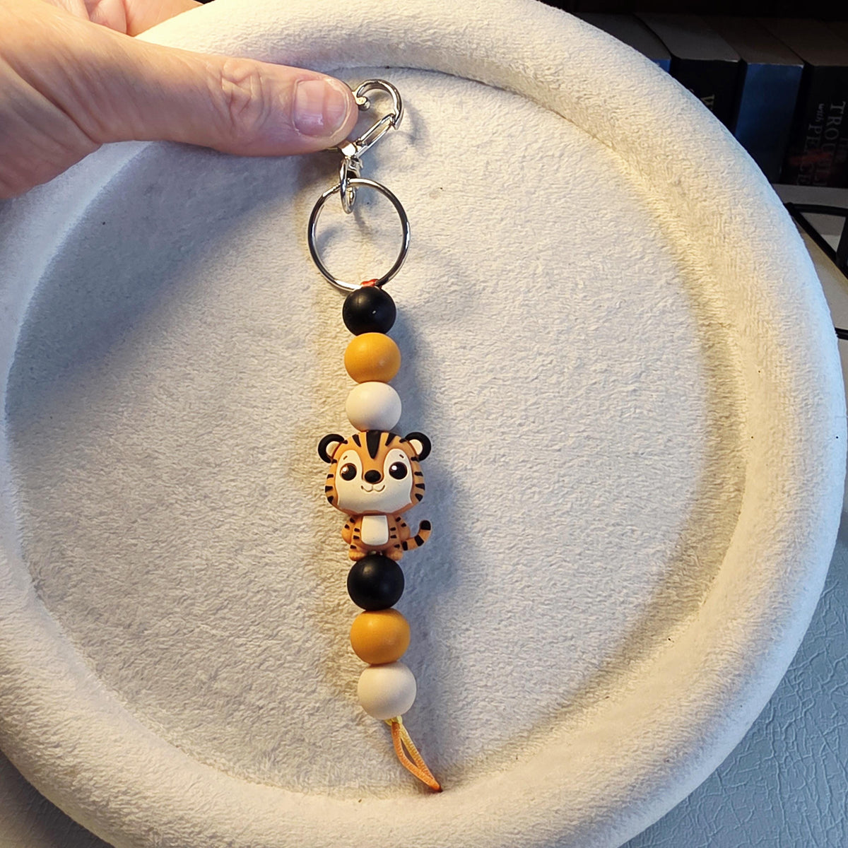 Tiger Silicone Beaded Keychain | Kids Backpack Charm, Animal Keyring