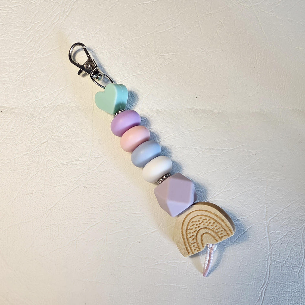 Pastel Rainbow Bag Charm | Silicone Bead Keychain | Wooden Charm | Handmade Gift