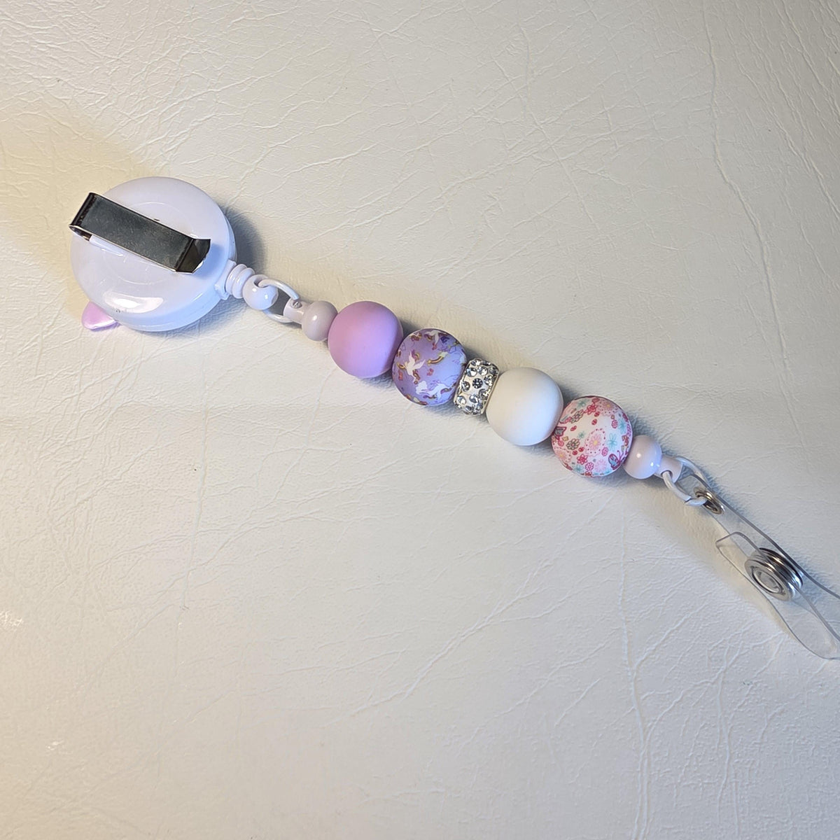 Pink Butterfly Badge Reel | Floral Silicone Retractable ID Holder)