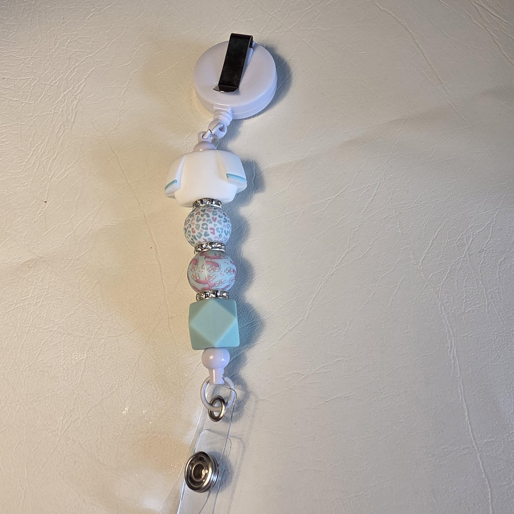 Mint Nurse Badge Reel | Silicone Bead ID Holder | Retractable Lanyard | Cute Healthcare Gift