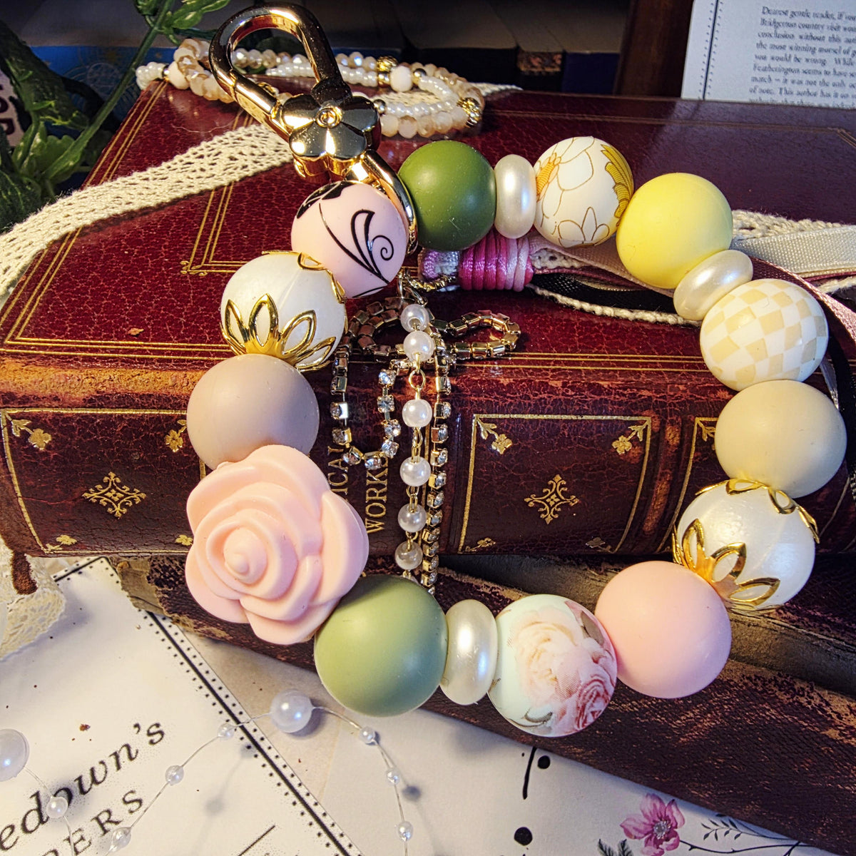 Penelope Statement Bag Charm | Pink Pearl| Romantic Regency Style Charm | Bridgerton Inspired Accessory | Handmade Keychain Gift
