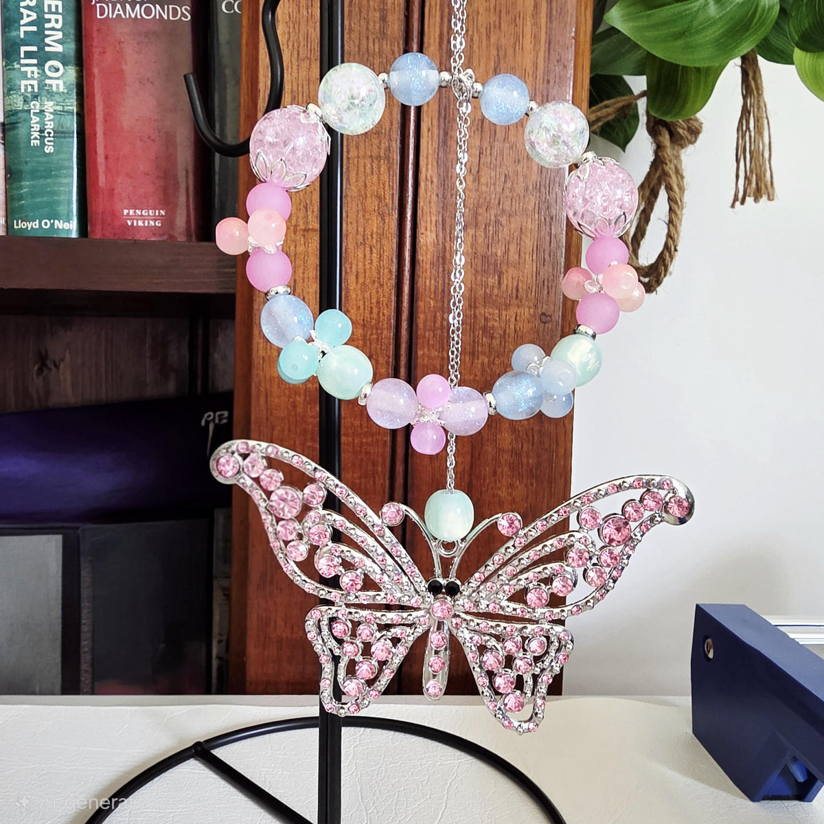 Pastel Butterfly Car Hanger | Handmade Rear View Mirror Charm | One of a Kind Car Accessory | Crystal Butterfly Decor