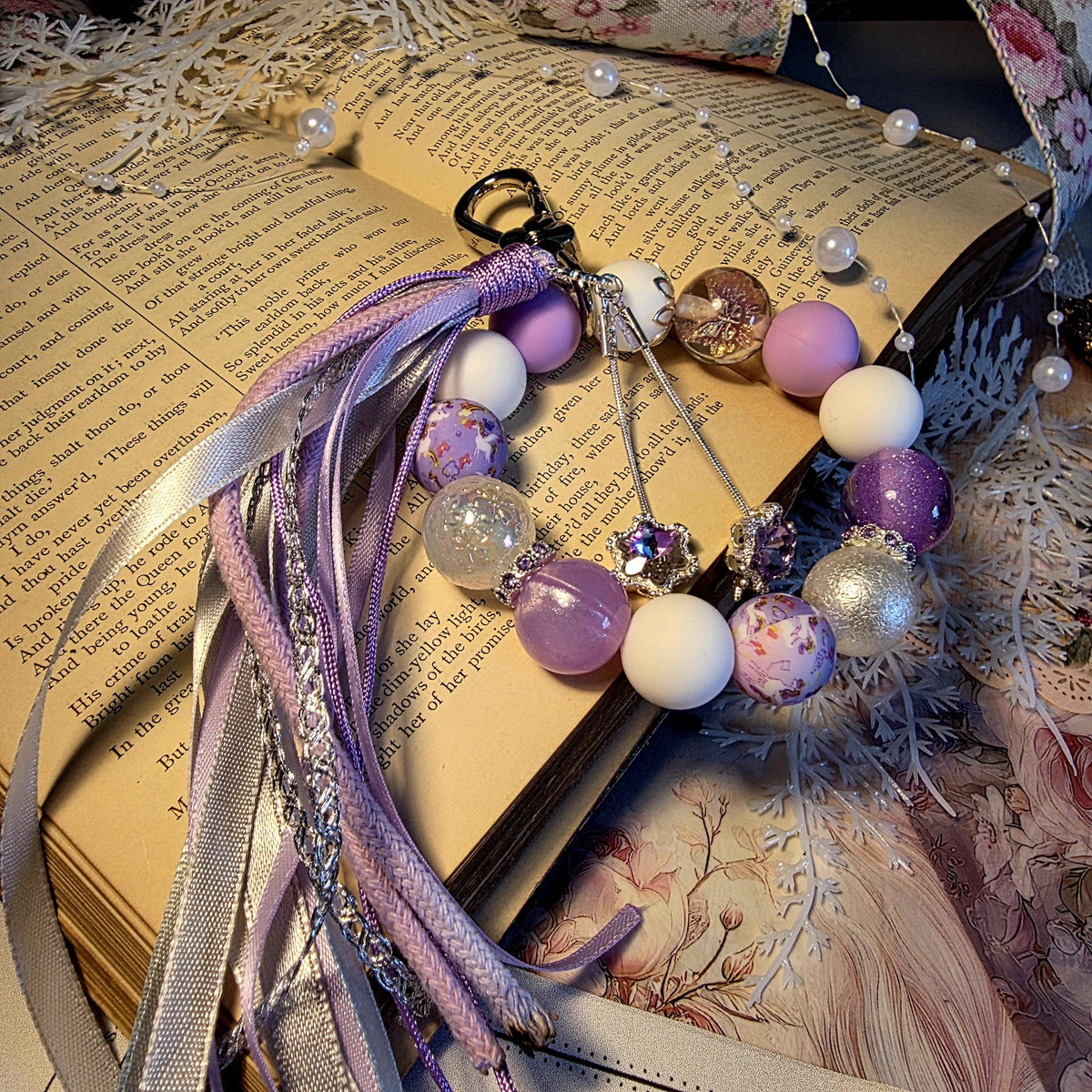 Eloise Tassel Circle Charm | Lilac  Beads | Bridgerton Inspired Jewellery | Regency Style Keychain | Romantic Gift