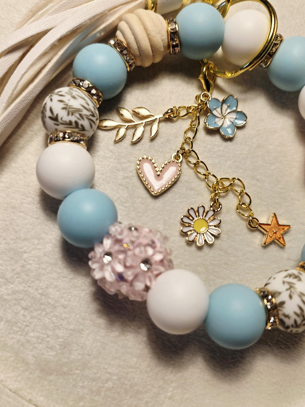 Blue Meadow Beaded Charm | Floral Keychain & Bag Charm