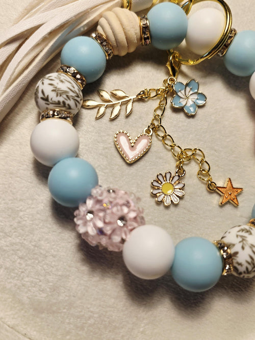 Blue Meadow Beaded Charm | Floral Keychain & Bag Charm