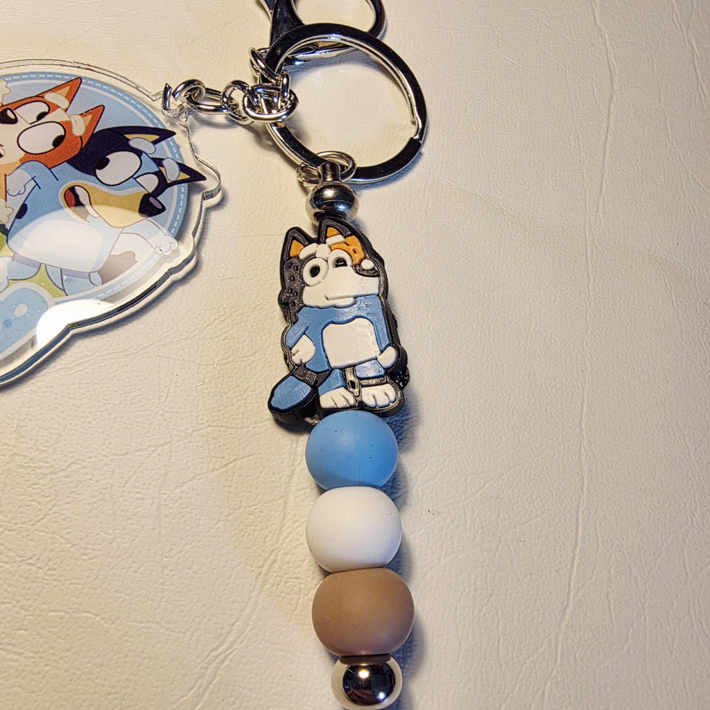 Blue Dog Cartoon Inspired Keychain | One-of-a-Kind Kids Bag Charm | Handmade Beaded Accessory