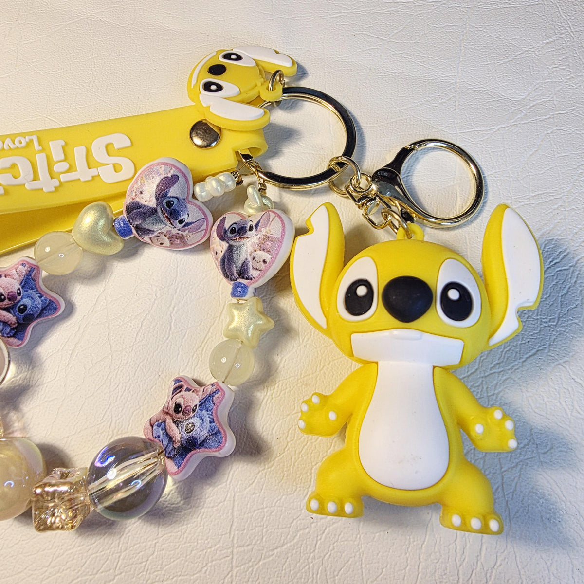 Stitch Inspired Bag Charm, Keychain, Yellow Beaded Strap, Cartoon Accessory