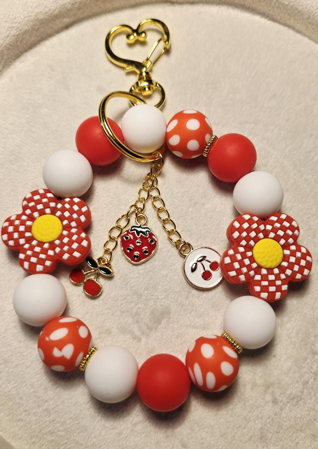 Cherry Picnic Bloom Circle Keychain | Handmade in Australia