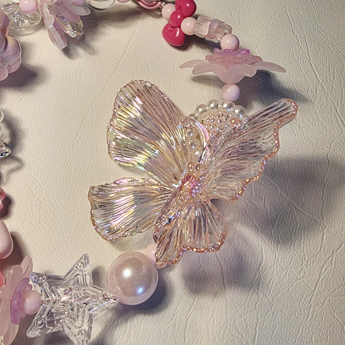 Pink Garden Tea Party Phone Charm | Pastel focal beads